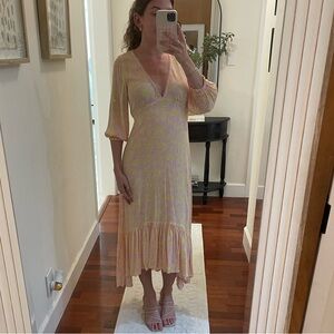 Pink and Yellow Floral Midi Sundress by Olivacious | Size Small